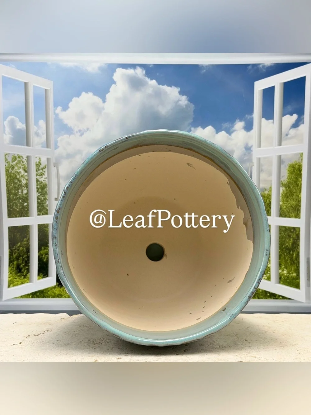 Embossed Floral Ceramic Planter with Saucer & Drainage | 6 Inch Light Blue